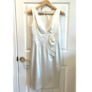 Kay Unger New York White Satin Faux Wrap Sheath Cocktail Dress Size 8